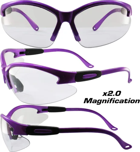 Vista 8 de Birdz Gafas Flamingo - Lentes de seguridad para el trabajo, bifocales, montura púrpura + lentes transparentes de aumento 2.0