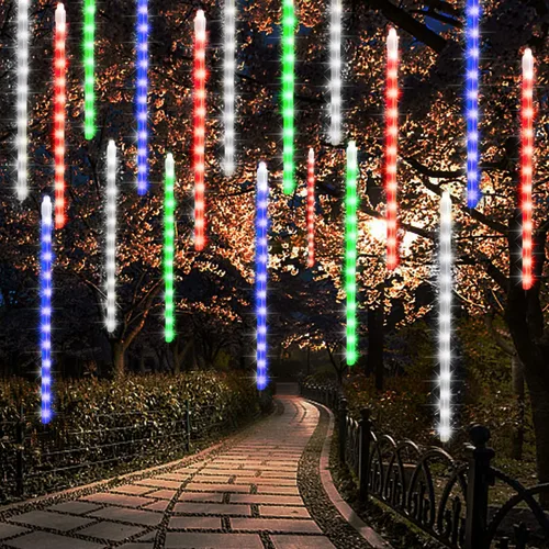 Vista 16 de LJLNION Luces de Lluvia de Meteoros, Luces de Navidad de Carámbanos para Exteriores de 12 Pulgadas, 8 Tubos 288 LED Luces de Carámbano Luz de Nieve