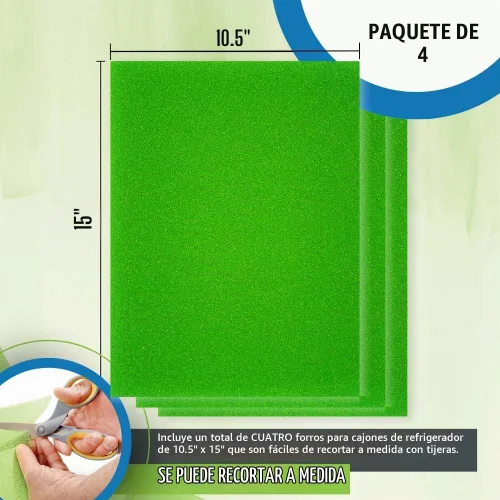 Vista 4 de Dualplex® Fruit & Veggie Life Extender Liner for Fridge Refrigerator Drawers, 13 x 10.5 Inches (4 Pack) – Extends the Life of Your Produce & Verde