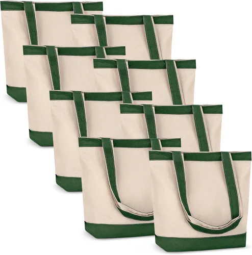 Vista 12 de Bolsa de lona con asas para mujer, bolsa de tela reutilizable para comestibles y compras a granel, bolsa de algodón en blanco, adecuada