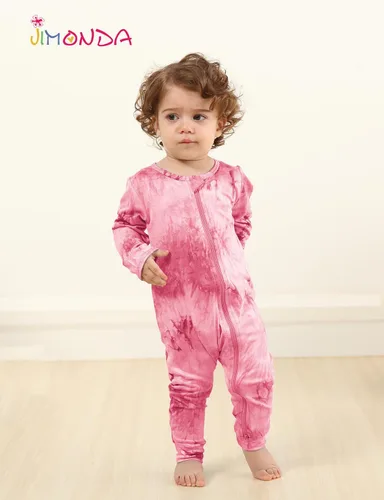 Vista 4 de Jimonda Pijamas sin pies para bebés, niñas y niños, con cremallera de 2 vías, manga larga, suave, para dormir, mameluco de teñido anudado