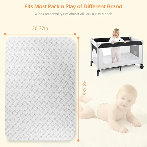 Vista 8 de PanKers Pack and Play Mattress de 38 x 26 pulgadas, colchón de espuma viscoelástica de doble cara N Play con funda extraíble transpirable, parte