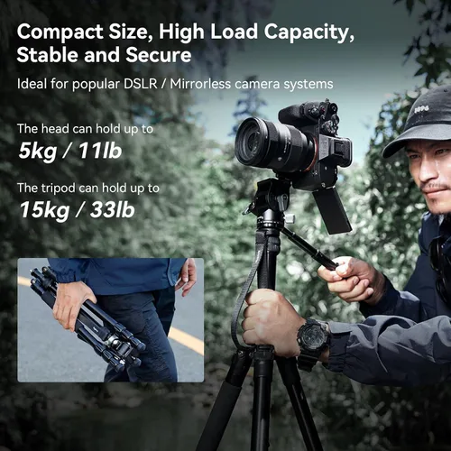 Vista 6 de SmallRig CT195 Kit de trípode de video, trípode de cámara de 73 pulgadas con cabezal fluido de inclinación panorámica para disparo