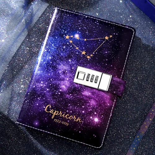 Vista 4 de CAGIE Set de regalo de diario con cerradura de constelación estrellada con bolígrafo y cinta adhesiva, diario secreto con cerradura para niñas