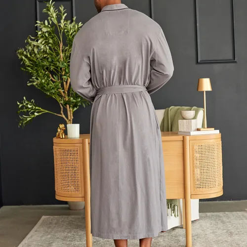 Vista 4 de Alexander Del Rossa Bata larga de punto de algodón suave para hombre con bolsillos, bata de baño