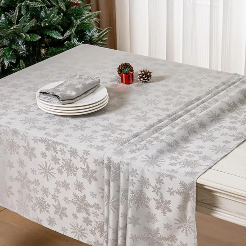 Vista 4 de Mebakuk Mantel de Jacquard Navideño Impermeable con Patrón Floral Damasco, Cubierta de Mesa de Peso Pesado Limpiable Sin Arrugas para Cena o Uso