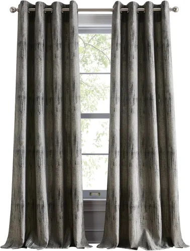 Vista 5 de DKNY Basalto Jacquard - Cortinas de oscurecimiento de habitación para sala de estar, par de paneles con ojales, 63 pulgadas, negro/plateado