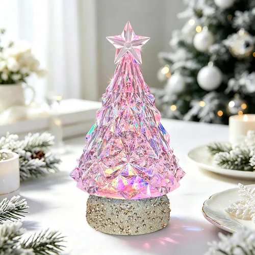 Vista 2 de Globo de purpurina de acrílico iluminado para árbol de Navidad de 9 Árbol base con purpurina dorada champán