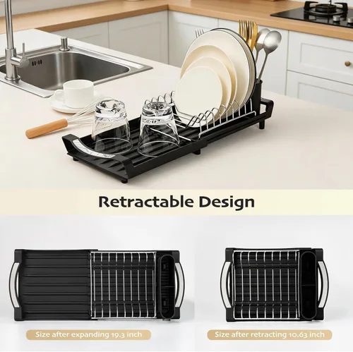 Vista 3 de Escurridor extensible de acero inoxidable, sobre fregadero o encimera, con soporte para utensilios