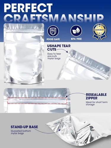 Vista 3 de 120 bolsas de pie, bolsa de Mylar de 5.5 x 7.8 pulgadas para almacenamiento de alimentos, parte delantera transparente con parte trasera de papel