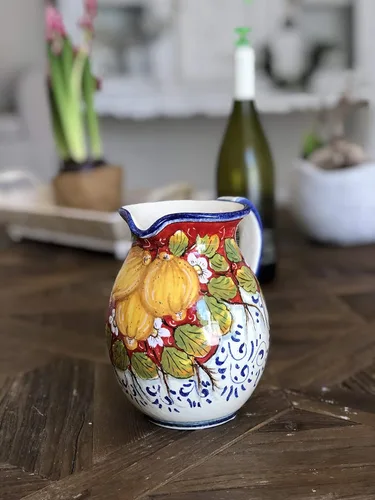 Vista 4 de CERAMICHE D'ARTE PARRINI - Cerámica italiana Arte Jarra de cerámica Vino Vine gal 0,264 Limones decorados pintados a mano Hecho en ITALIA Toscana