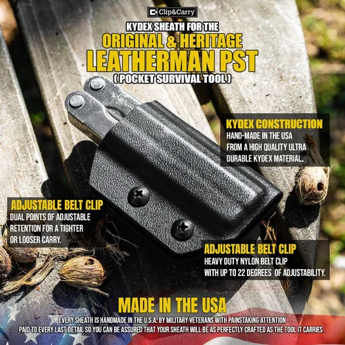 Vista 2 de Clip & Carry Kydex - Funda multiherramienta para The Leatherman PST, fabricada en Estados Unidos, funda para múltiples herramientas, color negro