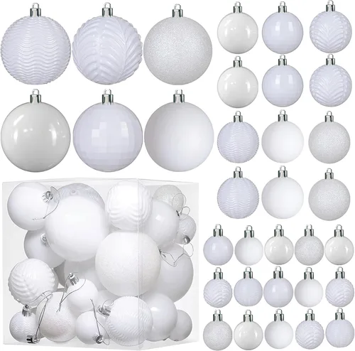 Vista 18 de PREXTEX - Juego de 36 adornos navideños azules para árbol de Navidad: bolas navideñas inastillables en color aguamarina y azul verdoso en tamaños