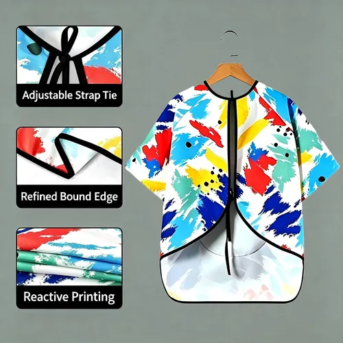 Vista 4 de Huahui Delantal de pintura infantil impermeable para niños Manga corta.