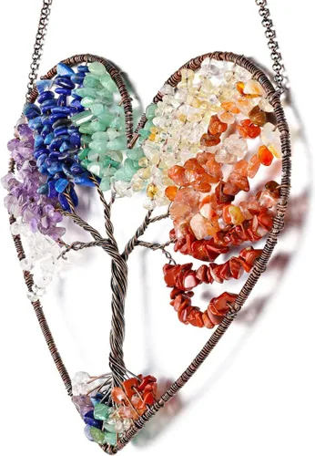 Vista 7 de PESOENTH Árbol de la vida de cristal de chakras para colgar en la pared, regalos para mujeres, bohemios 7 cristales curativos de chakras, piedras