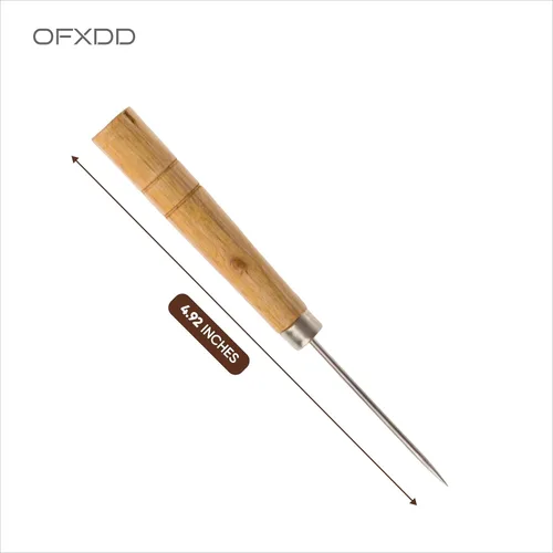 Vista 5 de Punzón rascador de cuero, herramienta de punzón de mango de bordado, punzón de madera para hacer libros, punzón de costura de madera