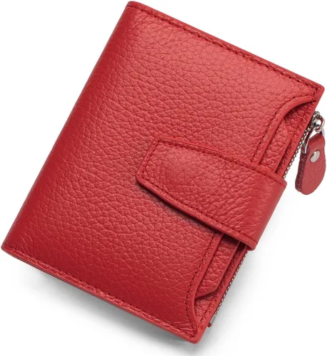Vista 12 de Cartera de piel plegable con bloqueo RFID para mujer, tarjetero compacto con bolsillo con cremallera para monedas y 4 ventanas de identificación