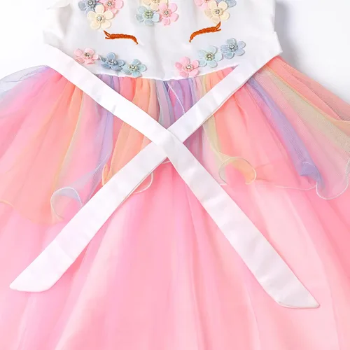 Vista 3 de QPANCY Vestidos de unicornio para niñas trajes de concurso de princesa diadema y ala a juego
