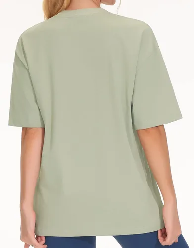 Vista 2 de Origiwish Camisetas de entrenamiento de gran tamaño para mujer, ajuste holgado, gimnasio, atlético, manga corta, para verano, casual, tops