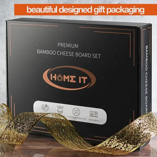 Vista 2 de Juego de regalo de tablas de embutidos de bambú, juego de tablas de carne y queso simple con accesorios de tabla de charcutería, regalos del día