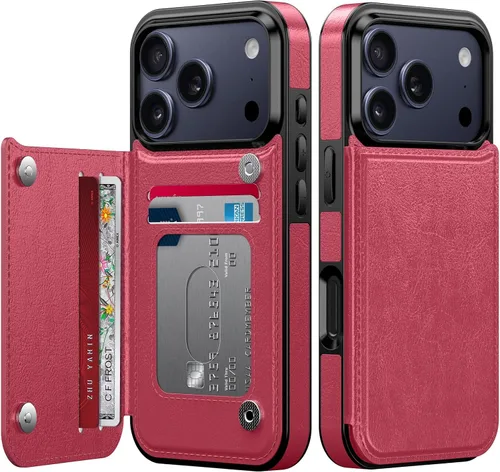 Vista 35 de FUNMIKO Funda tipo cartera para iPhone 15 con tarjetero + clip para efectivo, bloqueo RFID, protección contra caídas de grado militar y obras