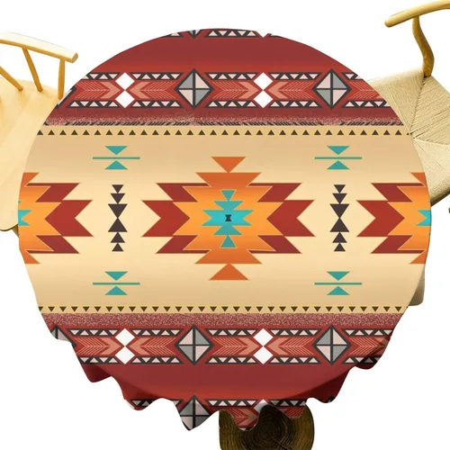 Vista 2 de Mantel azteca, diseño geométrico tribal, decoración rústica de nativos americanos, estilo suroeste, impermeable, lavable, para decoración de cocina