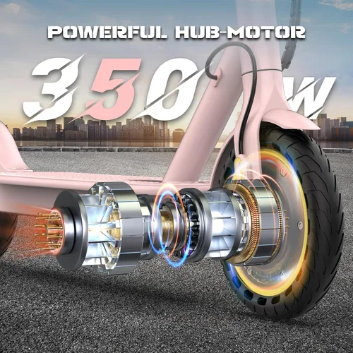 Vista 4 de WERHY Scooter eléctrico, motor de 500 W/350 W, neumáticos sólidos de 8.5 Rosa