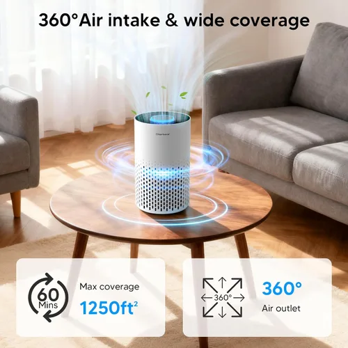 Vista 2 de Purificadores de aire para dormitorio del hogar de hasta 1250 pies cuadrados - Purificador de aire HEPA H14 con aroma y modo de sueño, purificador