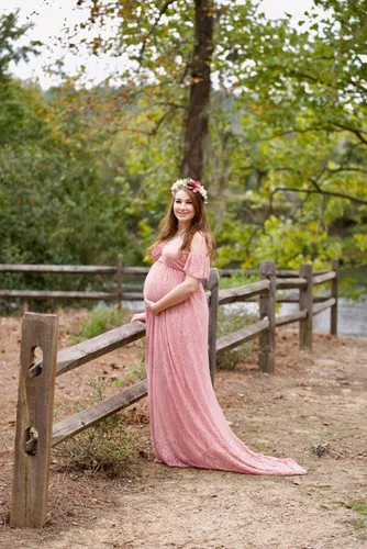 Vista 5 de Sicily Vestido de maternidad largo con hombros descubiertos de encaje para mujer Plus fotografía