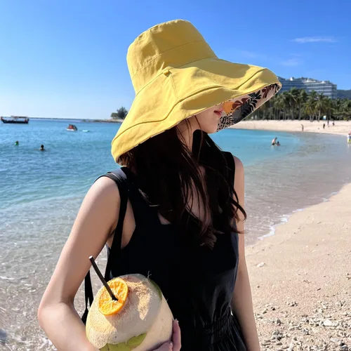 Vista 19 de Sombrero de sol de ala súper ancha para mujer, de algodón, plegable, reversible, con borde con cable, protección UV, verano, playa, viajes, jardín