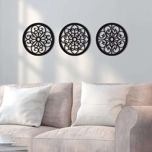 Vista 2 de Bnesi - 3 piezas redondas de madera para pared, decoración de pared redonda para pasillo Thickened 10x10 Inch Wooden Plaques, Comes With Mount