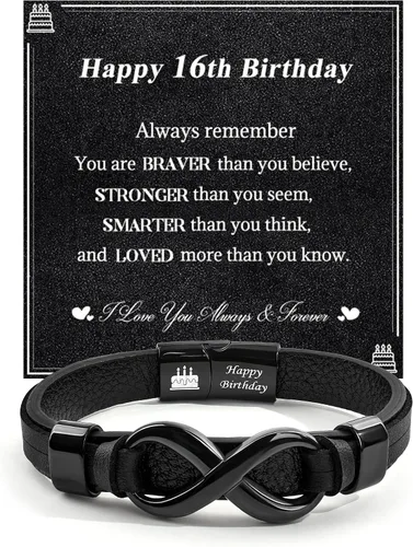 Vista 6 de VGWON Pulsera de Nudo Infinito para Hombres, Regalo de Navidad para Él Para Mi Hombre/Hijo/Papá Pulsera de Cuero Te Amo Pulsera para Hombres Regalo