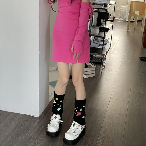 Vista 3 de CYee Kawaii Cutecore - Calcetines largos para mujer, calcetines largos de punto gótico Y2k Acubi, calcetines estéticos