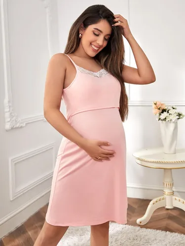 Vista 5 de Verdusa Conjunto de camisón y bata de maternidad para mujer, sin mangas, camisón de lactancia