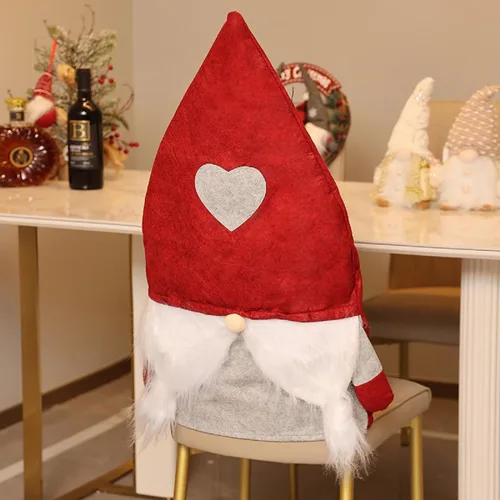 Vista 3 de 2 fundas navideñas para silla de Navidad, cubierta trasera de felpa sin rostro con brazos, fundas para sillas de comedor, fundas para silla
