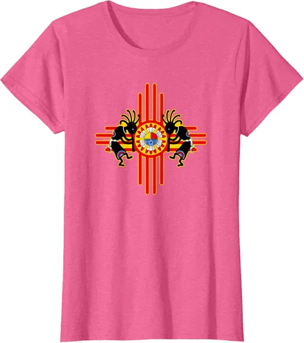 Vista 83 de Native American Kokopelli Kachina Zia Symbol 2 - Camiseta divertida para fanáticos, Negro
