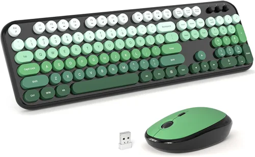 Vista 28 de MOFII Combo de teclado y mouse inalámbricos, máquina de escribir compacta, juego de teclado y mouse redondos retro, Plug and Play, para Windows