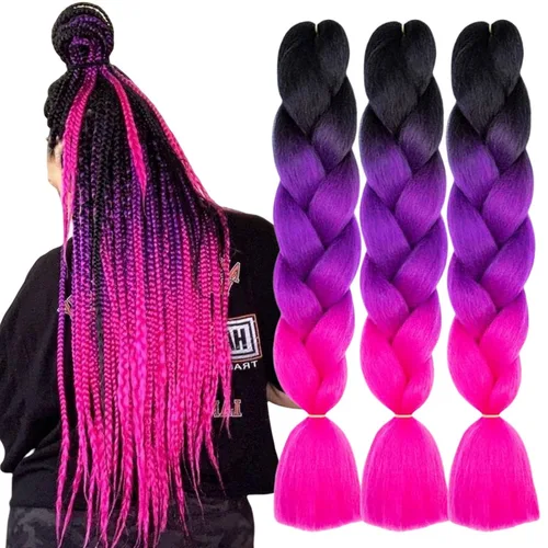 Vista 43 de 3 paquetes de extensiones de cabello sintético para trenzar de color negro a azul, tamaño jumbo ombré, de 24 pulgadas o trenzas de ganchillo