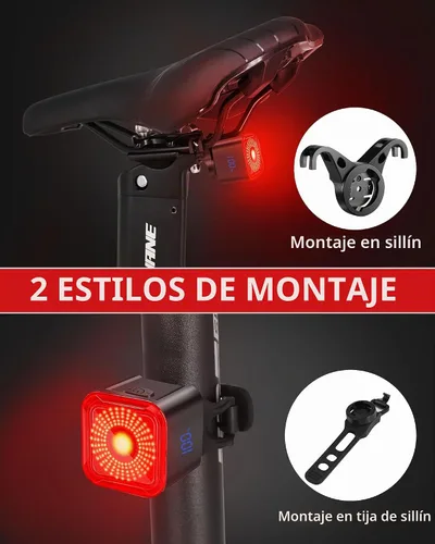 Vista 5 de Luz Trasera de Bicicleta DARKBEAM con Pantalla LED, Recargable USB-C, 6 Modos de Luz, Impermeable IP55, Luz Trasera de Bicicleta para Montar