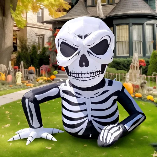 Vista 10 de WBHome 3 m Arco de payasos inflables de Halloween para decoración de exterior, del Día de los Muertos, para patio con luz LED integrada