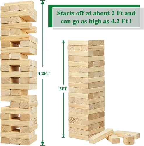 Vista 2 de Olsa Torre Gigante Tumble Tower de 57 Piezas de Bloques de Madera Apilables Juegos de Patio con Bolsa de Transporte Juego Clásico