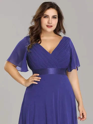 Vista 3 de Ever-Pretty Vestidos formales de noche de gasa para mujer con cuello en V de talla grande para mujeres con curvas, vestido de dama de honor de largo