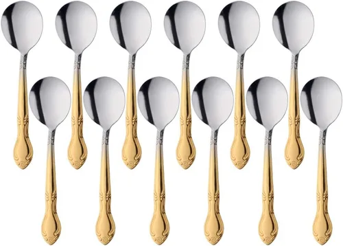 Vista 21 de Cucharas de sopa, cucharas redondas de acero inoxidable para caldo con borde de flor, juego de 12 piezas de acero inoxidable para café, azúcar