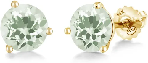 Vista 21 de Gem Stone King Aretes de Martini de oro amarillo de 14 quilates Aretes de tuerca de 3 puntas para mujeres y hombres Redondos de 0.236 pulgadas