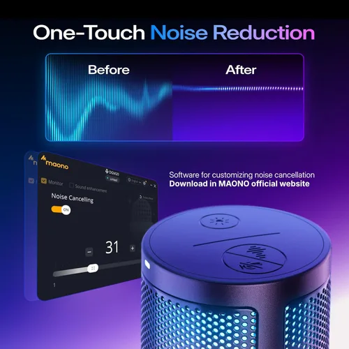 Vista 3 de MAONO USB Gaming Microphone for PC, Noise Cancellation Condenser Mic with RGB Lights, Mute, Gain for Streaming, Recording, Podcast, Chat, Twitch
