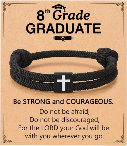Vista 8 de UNGENT THEM Pulsera de cuerda trenzada con cruz para hombres y niños, Navidad, San Valentín, graduación, Pascua, regalos de bautismo cristiano