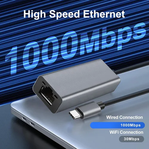 Vista 3 de Adaptador USB C a Ethernet, concentrador de red portátil de 1 Gigabit, 10/100/1000 Mbps, adaptador de Internet USB 3.0 a RJ45 compatible con laptop