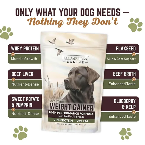 Vista 3 de All American Canine Ganador de peso para perros – Suplemento alimenticio para perros alto en calorías y proteína en polvo para un rápido aumento