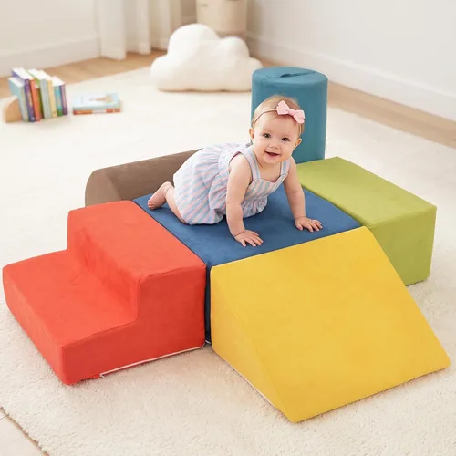 Vista 2 de INFANS Juguetes de escalada para niños pequeños, juego de 6 piezas de bloques de espuma suave para trepar y gatear con estructura de actividad