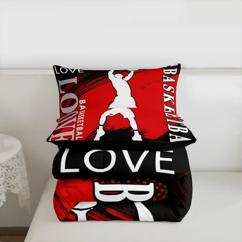 Vista 4 de Feelyou Juego de edredón de baloncesto para niñas y niños, juego de ropa de cama con juegos de pelota, decoración de habitación, regalo para amantes